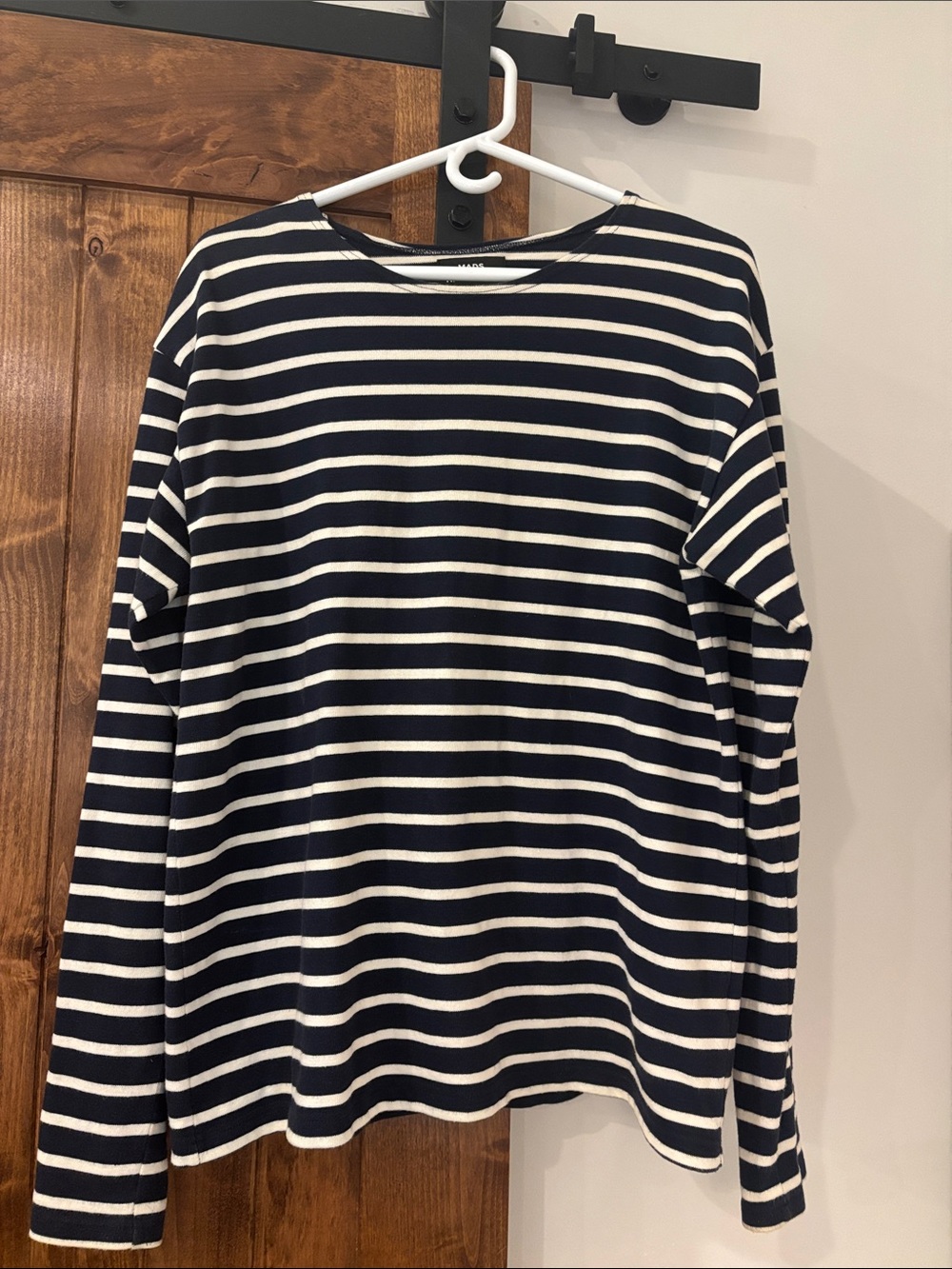Mads Norgaard Navy and White Striped Long-Sleeve Tee